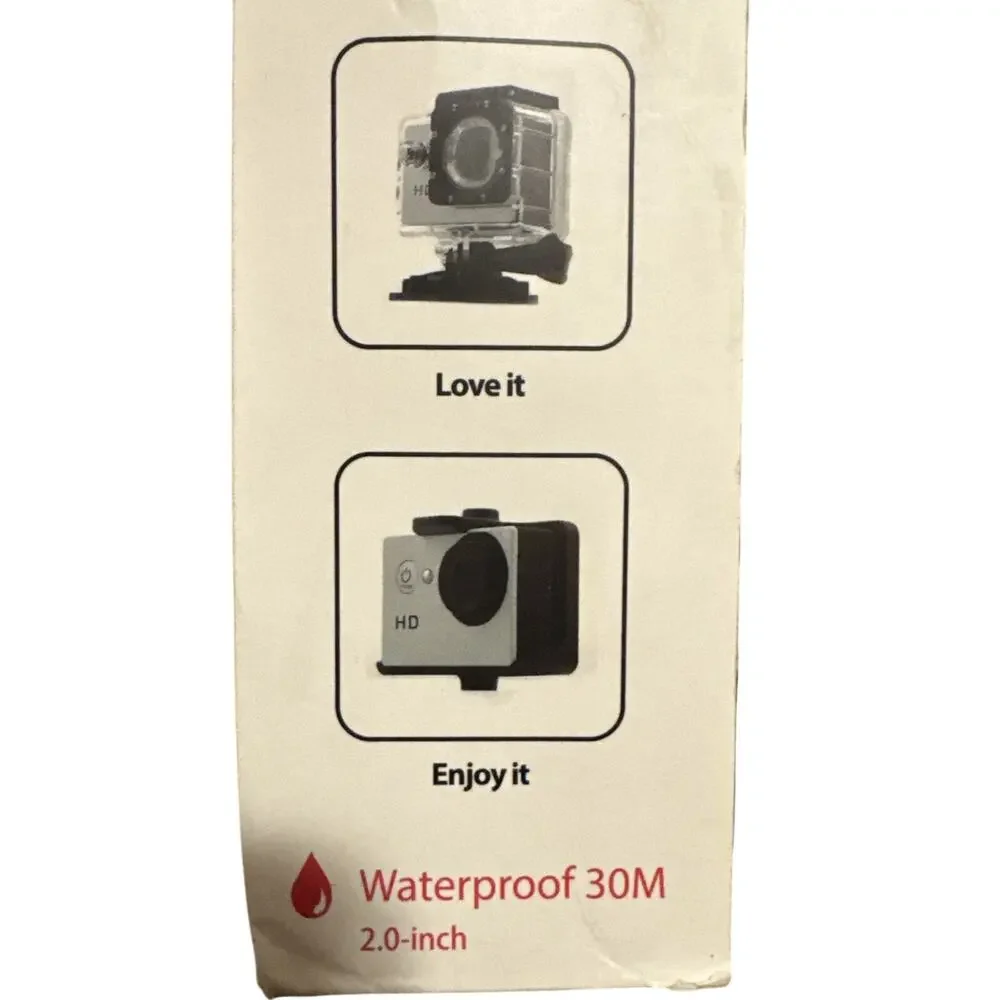 1080P Sports Action Camera Waterproof 30M Wide Angle 2” LCD Open Box